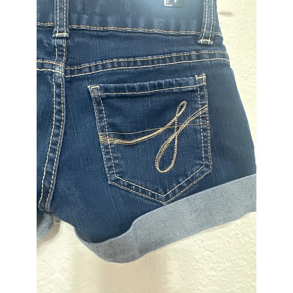 Jordache Girls Dark Wash Cuffed Denim Shorts Size 7 Double Button JZ23648C14